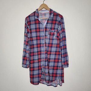 Tommy Hilfiger Pajama Shirt Longsleeve Plaid Womens Size Medium red / blue Tunic
